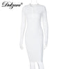 Dulzura Ribbed Knitted Women Pure Midi Dress Solid Long Sleeve Buttons Bodycon Sexy Party Elegant 2022 Autumn Winter Club