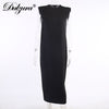 Dulzura Sleeveless Midi Dress Shoulder Pad Straight Women Elegant Party Solid Behind Slit Streetwear Casual 2022 Autumn Winter