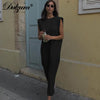 Dulzura Sleeveless Midi Dress Shoulder Pad Straight Women Elegant Party Solid Behind Slit Streetwear Casual 2022 Autumn Winter