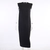 Dulzura Sleeveless Midi Dress Shoulder Pad Straight Women Elegant Party Solid Behind Slit Streetwear Casual 2022 Autumn Winter