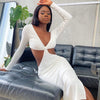 Dulzura Solid Hollow Out Women Long Sleeve Slit Midi Dress V Neck Bodycon Sexy Streetwear Party Elegant Club 2022 Summer Clothes