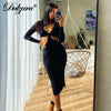 Dulzura Solid Hollow Out Women Long Sleeve Slit Midi Dress V Neck Bodycon Sexy Streetwear Party Elegant Club 2022 Summer Clothes