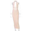 Dulzura Solid Ribbed Knitted Stripe Women Halter Midi Dress Backless Patchwork Bodycon Sexy Party Elegant Club 2022 Summer Club