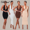 Dulzura Solid Ribbed Knitted Stripe Women Halter Midi Dress Backless Patchwork Bodycon Sexy Party Elegant Club 2022 Summer Club