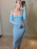 Dulzura Solid Ribbed Women Long Sleeve Off Shoulder Strap Midi Dress Bodycon Sexy Streetwear Party Club Festival Evening 2023