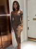 Dulzura Solid Ribbed Women Long Sleeve Off Shoulder Strap Midi Dress Bodycon Sexy Streetwear Party Club Festival Evening 2023