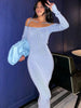 Dulzura Solid Ribbed Women Long Sleeve Off Shoulder Strap Midi Dress Bodycon Sexy Streetwear Party Club Festival Evening 2023