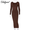 Dulzura Solid Women Long Sleeve Midi Dress Backless Bodycon Sexy Streetwear Party Club Elegant 2022 Autumn Winter Slim Basic