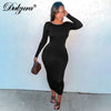 Dulzura Solid Women Long Sleeve Midi Dress Backless Bodycon Sexy Streetwear Party Club Elegant 2022 Autumn Winter Slim Basic