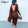 Dulzura Solid Women Long Sleeve Midi Dress Backless Bodycon Sexy Streetwear Party Club Elegant 2022 Autumn Winter Slim Basic