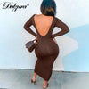 Dulzura Solid Women Long Sleeve Midi Dress Backless Bodycon Sexy Streetwear Party Club Elegant 2022 Autumn Winter Slim Basic