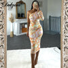 Dulzura Tie Dye Print Women Long Sleeve One Shoulder Midi Dress Bodycon Sexy Streetwear Party Club Elegant 2022 Summer Clothes