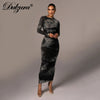 Dulzura Tie Dye Print Women Long Sleeve  Ruched Midi Dress O Neck Bodycon Sexy Streetwear 2022 Autumn Winter Clothes Slim Club