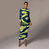 Dulzura Tie Dye Print Women Long Sleeve  Ruched Midi Dress O Neck Bodycon Sexy Streetwear 2022 Autumn Winter Clothes Slim Club