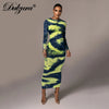 Dulzura Tie Dye Print Women Long Sleeve  Ruched Midi Dress O Neck Bodycon Sexy Streetwear 2022 Autumn Winter Clothes Slim Club