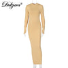 Dulzura Women Pure Midi Dress Long Sleeve Gloves Hollow Out Backless Bodycon Sexy Party Elegant Streetwear Autumn Winter 2022