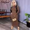 Dulzura Women Pure Midi Dress Long Sleeve Gloves Hollow Out Backless Bodycon Sexy Party Elegant Streetwear Autumn Winter 2022