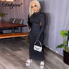 Dulzura Women Pure Midi Dress Long Sleeve Gloves Hollow Out Backless Bodycon Sexy Party Elegant Streetwear Autumn Winter 2022