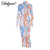 Dulzura print women midi dress long sleeve bodycon sexy slit turtleneck party 2023 spring summer festival clothing club elegant