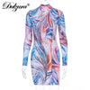 Dulzura print women mini dress long sleeve bodycon sexy party streetwear 2023 spring summer clothes slim outfit elegant clubwear