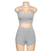 Dulzura ribbed knitted two piece set crop top strap shorts biker sets streetwear 2023 spring summer clothes outfit active wear