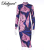 Dulzura women midi dress tie dye print long sleeve bodycon sexy streetwear party 2022 autumn winter festival clothes clubwear
