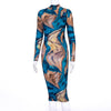 Dulzura women midi dress tie dye print long sleeve bodycon sexy streetwear party 2022 autumn winter festival clothes clubwear