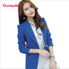 Women Autumn Winter Royalblue Black Green Solid Long Sleeve Notched Blazers  Formal Single Button Blazers For Lady