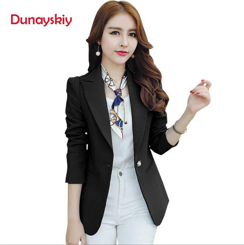 Women Autumn Winter Royalblue Black Green Solid Long Sleeve Notched Blazers  Formal Single Button Blazers For Lady
