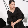Autumn Summer V-collar Three-quarter Lantern Sleeve Waist Bandage Bow Sexy Loose Shirt Women Blouse Tide W00