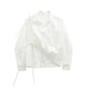 New Autumn Lapel Long Sleeve White Ruffles Split Joint Irregular Personality Bandage Shirt Women Blouse Fashion JG820