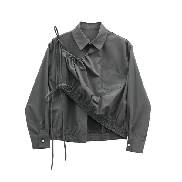 New Autumn Lapel Long Sleeve White Ruffles Split Joint Irregular Personality Bandage Shirt Women Blouse Fashion JG820