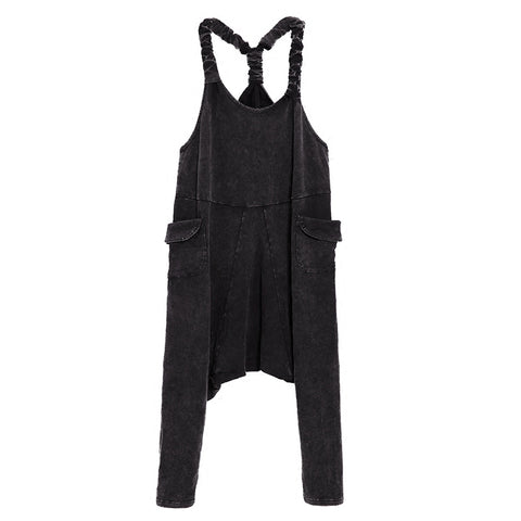 New Autumn Strapless Loose Leisure Black Demim Loose Big Size Harem Jumpsuits Women Fashion Tide All-match JE74301