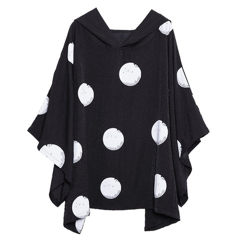 New Summer Autumn 2 Color Big Wave Point Hooded Shirt Women Fashion Tide Nine Points Batwing Sleeve Loose Top LA649