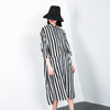 New Summer Autumn Black-white Striped Nine Points Sleeve Single Breasted Long Shirt Loose Women Fashion Tide LA895