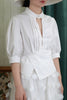 New Summer Autumn Stand Collar Hollow Out Short Puff Sleeve White Irregular Fold Shirt Women Blouse Fashion Tide JG694