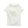 New Summer Autumn Stand Collar Short Sleeve White Ruffles Split Joint Loose White Shirt Women Blouse Fashion JG822