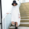 New Summer Lapel Long Sleeve Striped Back Metal Ring Irregular Loose Big Size Shirt Women Blouse Fashion Tide JF217