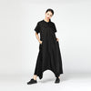 New Summer Stand Collar Leisure Short Sleeve Green Brief Black Loose Big Size Long Jumpsuits Women Fashion JF338