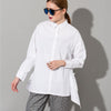 Summer Fashion Lapel New Drawstring Irregular Hem Black White Loose Big Size Shirt Woman Blouse Fashion 6000M