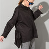 Summer Fashion Lapel New Drawstring Irregular Hem Black White Loose Big Size Shirt Woman Blouse Fashion 6000M