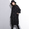 [EAM] 2023 Spring Autumn Stand Collar Long Sleeve Perspective Black Loose Tassels Big Size Dress Women Tide JI780