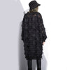 [EAM] 2023 Spring Autumn Stand Collar Long Sleeve Perspective Black Loose Tassels Big Size Dress Women Tide JI780