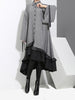 [EAM] 2023 Spring Lapel Long Sleeve  Bandage Solid Color Gray Big Hem Irregular Loose Dress Women Tide JD717