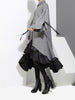 [EAM] 2023 Spring Lapel Long Sleeve  Bandage Solid Color Gray Big Hem Irregular Loose Dress Women Tide JD717