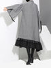 [EAM] 2023 Spring Lapel Long Sleeve  Bandage Solid Color Gray Big Hem Irregular Loose Dress Women Tide JD717