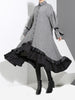 [EAM] 2023 Spring Lapel Long Sleeve  Bandage Solid Color Gray Big Hem Irregular Loose Dress Women Tide JD717
