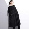 [EAM] 2023 Spring  Round Neck Long Sleeve Black Big Size Pockets Fold Split Joint Big Size Dress Women Tide JE616