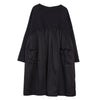 [EAM] 2023 Spring  Round Neck Long Sleeve Black Big Size Pockets Fold Split Joint Big Size Dress Women Tide JE616