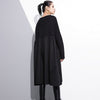 [EAM] 2023 Spring  Round Neck Long Sleeve Black Big Size Pockets Fold Split Joint Big Size Dress Women Tide JE616